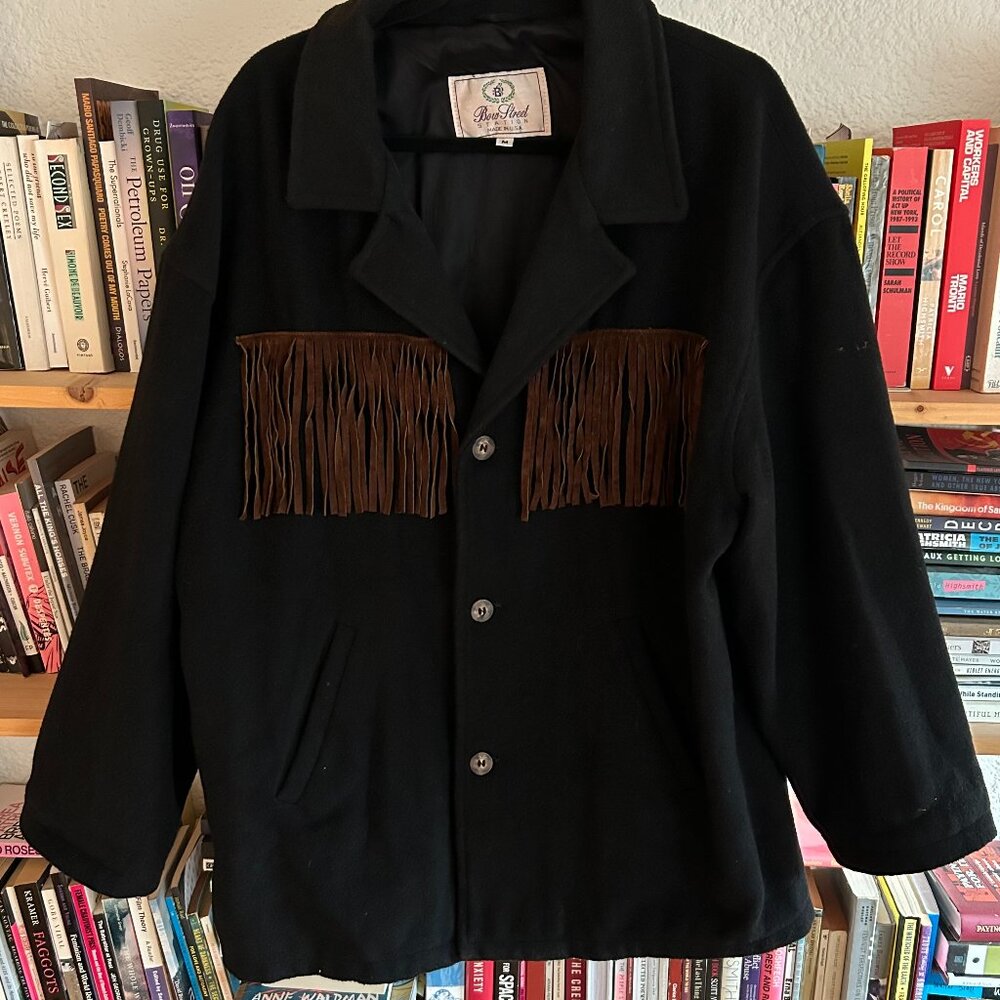 Rad vintage wool coat with suede fringe